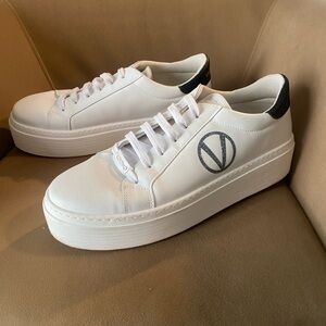Valentino White Platform Sneakers with Black Emblem